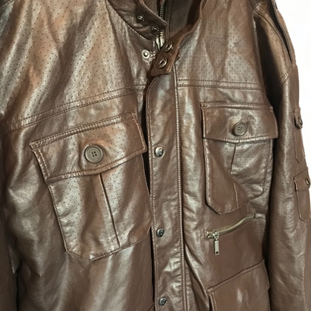 Men’s Brown Faux Leather Bomber Jacket